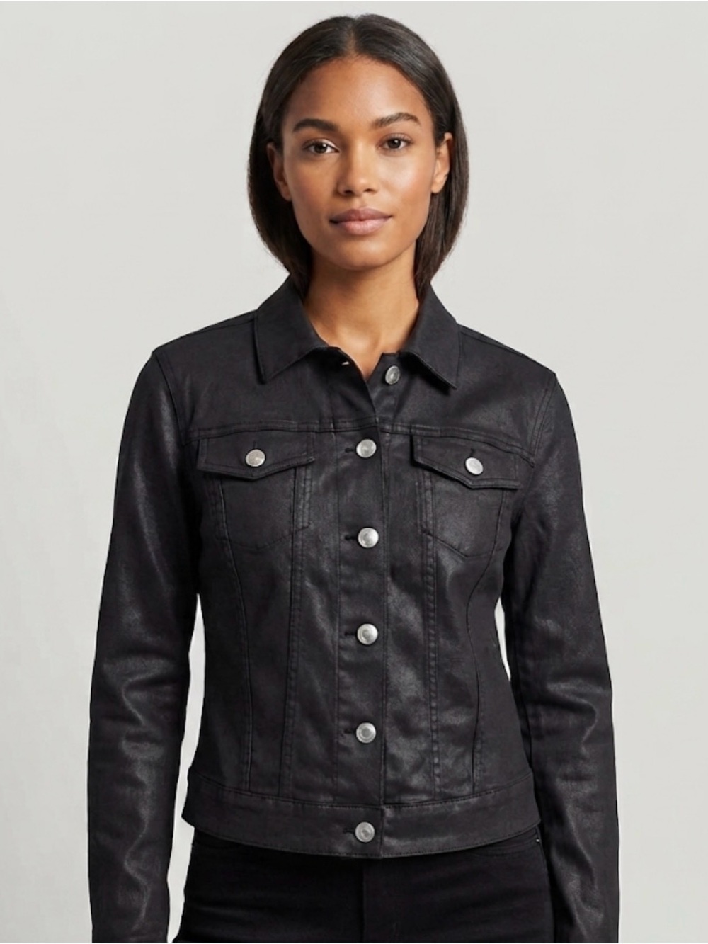 Richmond Black Denim Jacket with Silver Buttons